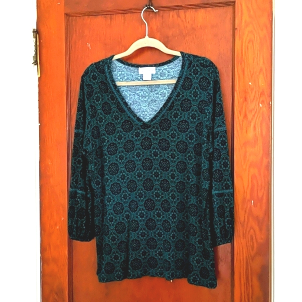 Liz Claiborne 3/4 length green pattern cotton shir